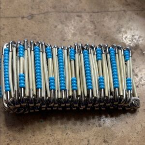 Blue and Silver Beaded Safety Pin Bracelet